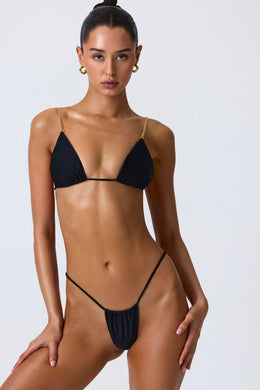 Chain-Embellished Triangle Bikini Top in Black