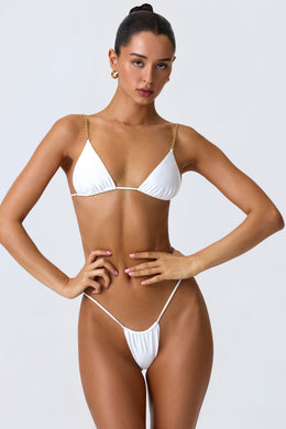 Chain-Embellished Triangle Bikini Top in White