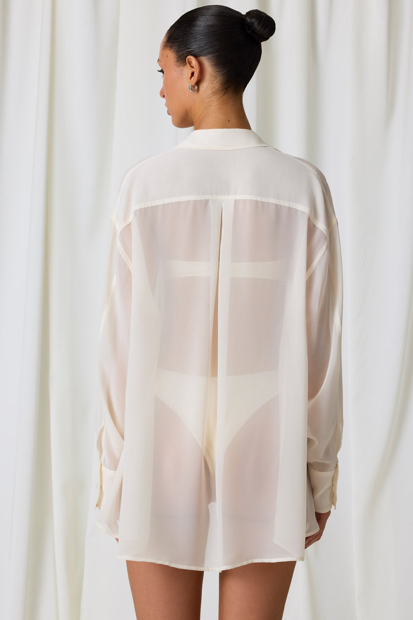 Pearl-Detail Oversized Shirt in Pearl White - 2
