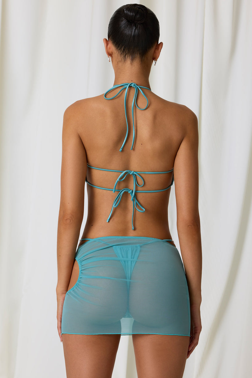 Drawstring Cut-Out Mini Skirt in Turquoise - 2