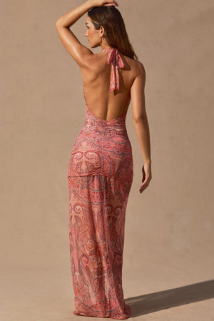 Cut-Out Halterneck Maxi Dress in Paisley Print