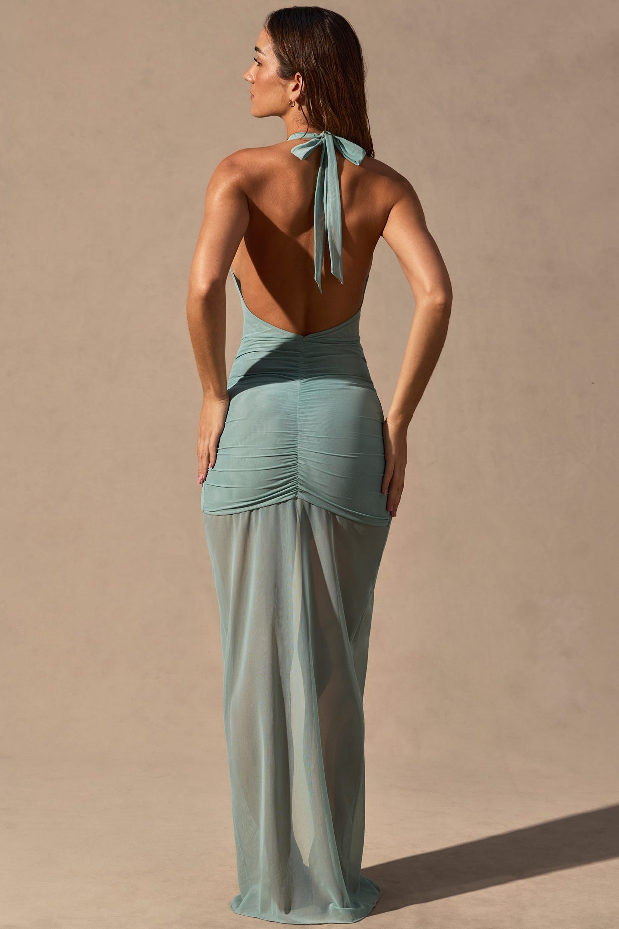 Cut-Out Halterneck Maxi Dress in Seafoam Green - 7