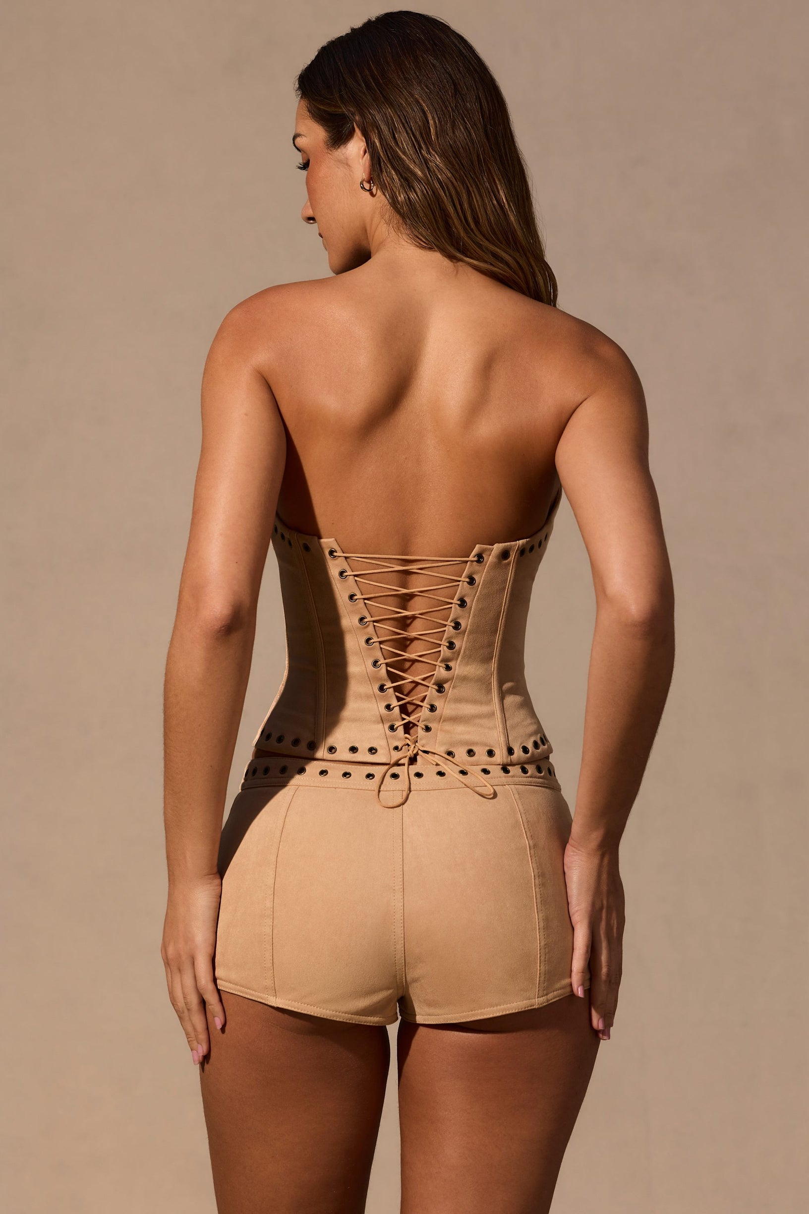 Low-Rise Mini Shorts in Tan - 2