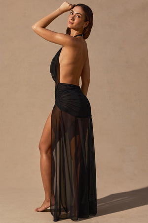 Cowl-Neck Plunge Maxi Dress in Black