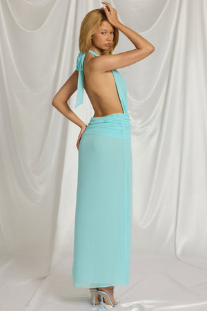 Halterneck Maxi Dress in Aqua Blue