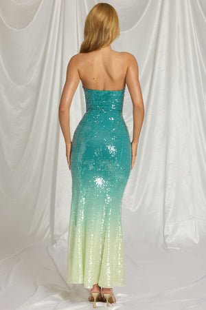 Bandeau Maxi Dress in Blue Ombre