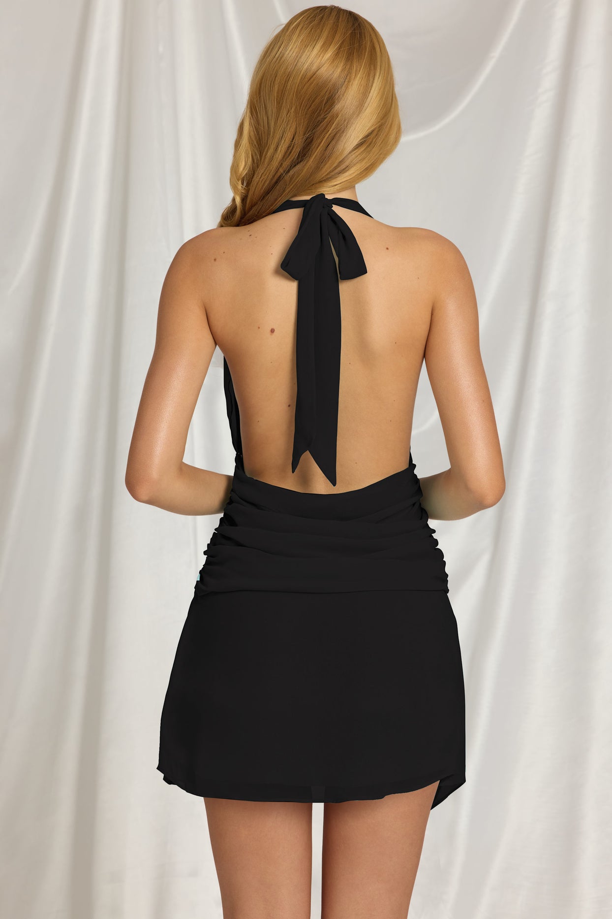 Halterneck Mini Dress in Black - 4