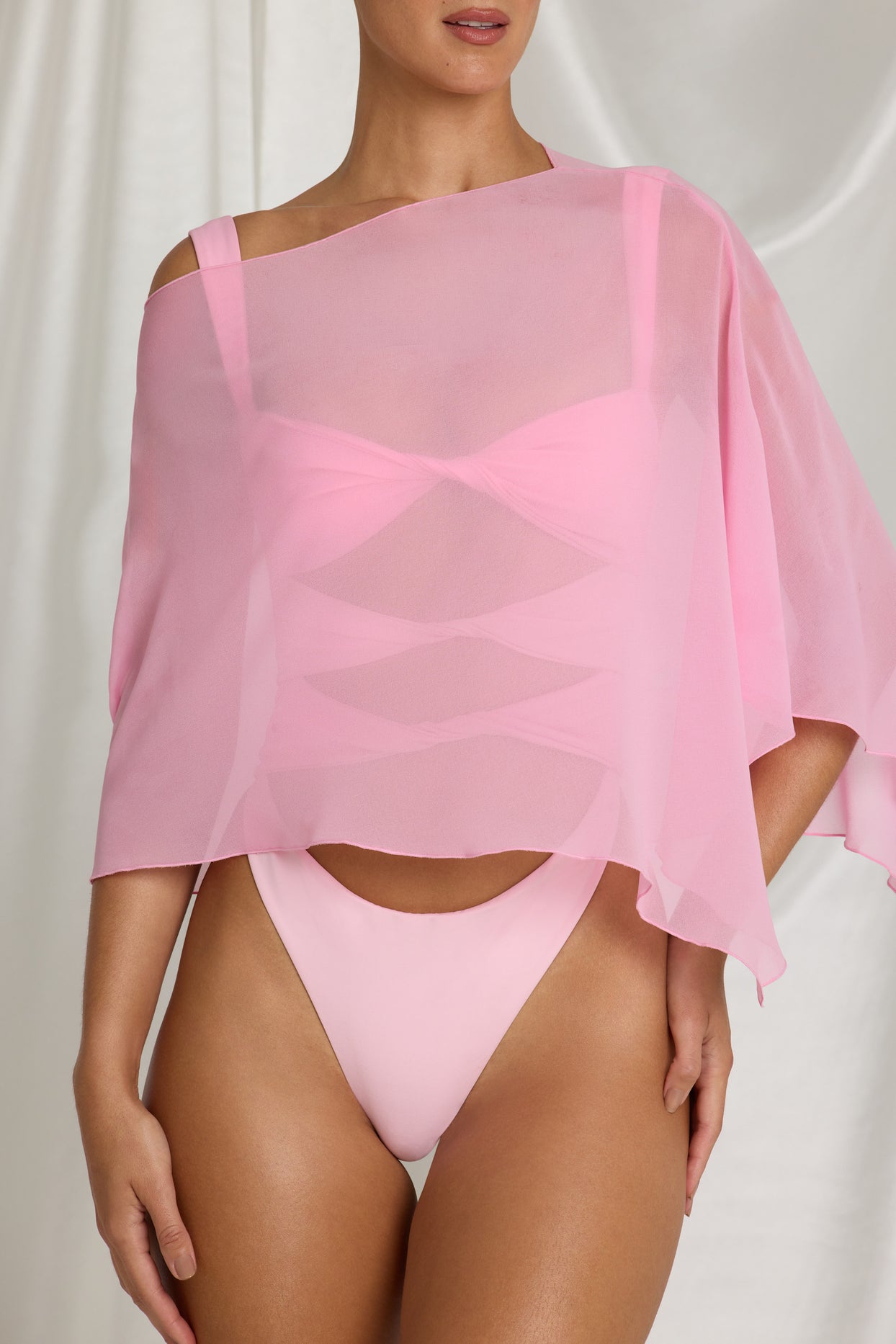 Sheer Poncho in Candyfloss Pink - 5
