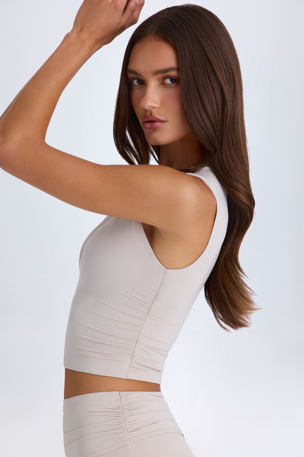 Twisted Cut-Out Tank Top in Taupe