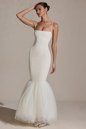 Adelpha Tulle Hem Fishtail Gown in Ivory | Oh Polly 10 Adelpha Tulle Hem Fishtail Gown in Ivory | Oh Polly 10