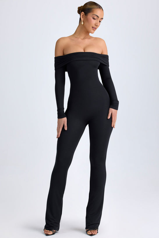 Modal Off-Shoulder Ruched Jumpsuit in Black