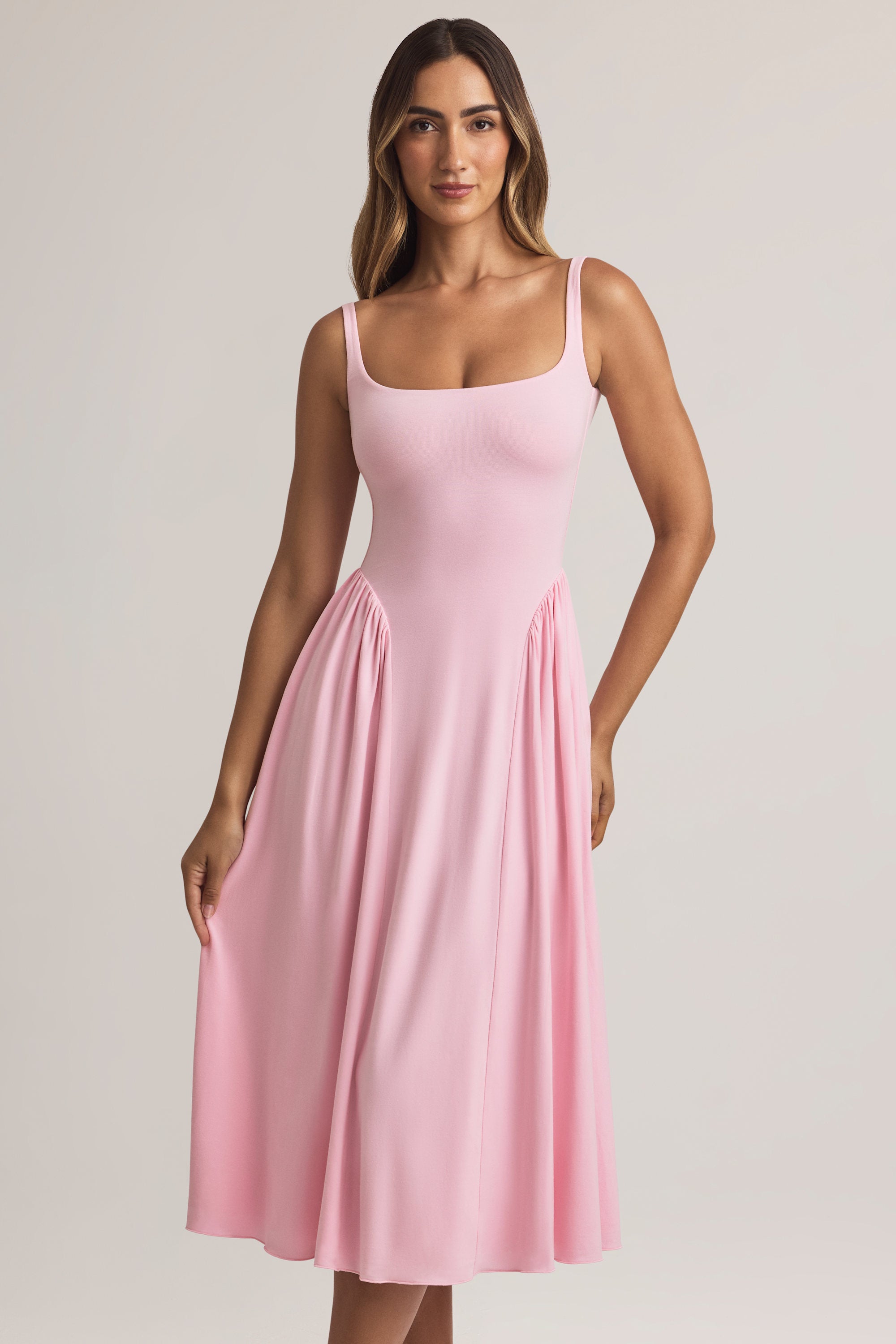 Aireen Modal A-Line Midaxi Dress in Pastel Pink | Oh Polly