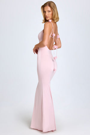 Aldona Slinky Jersey Floral-Appliqu Gown in Blush | Oh Polly Aldona Slinky Jersey Floral-Appliqu Gown in Blush | Oh Polly