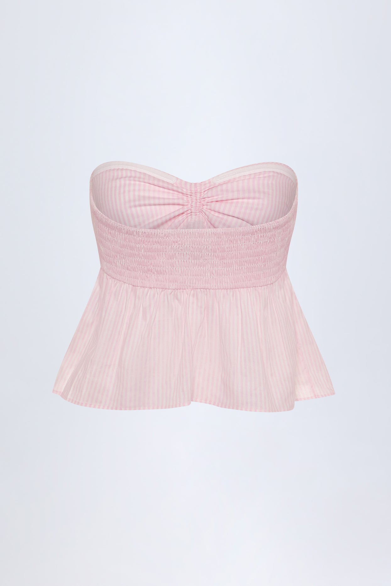 Tie-Front Strapless Cotton-Poplin Crop Top in Pink White Stripe - 6