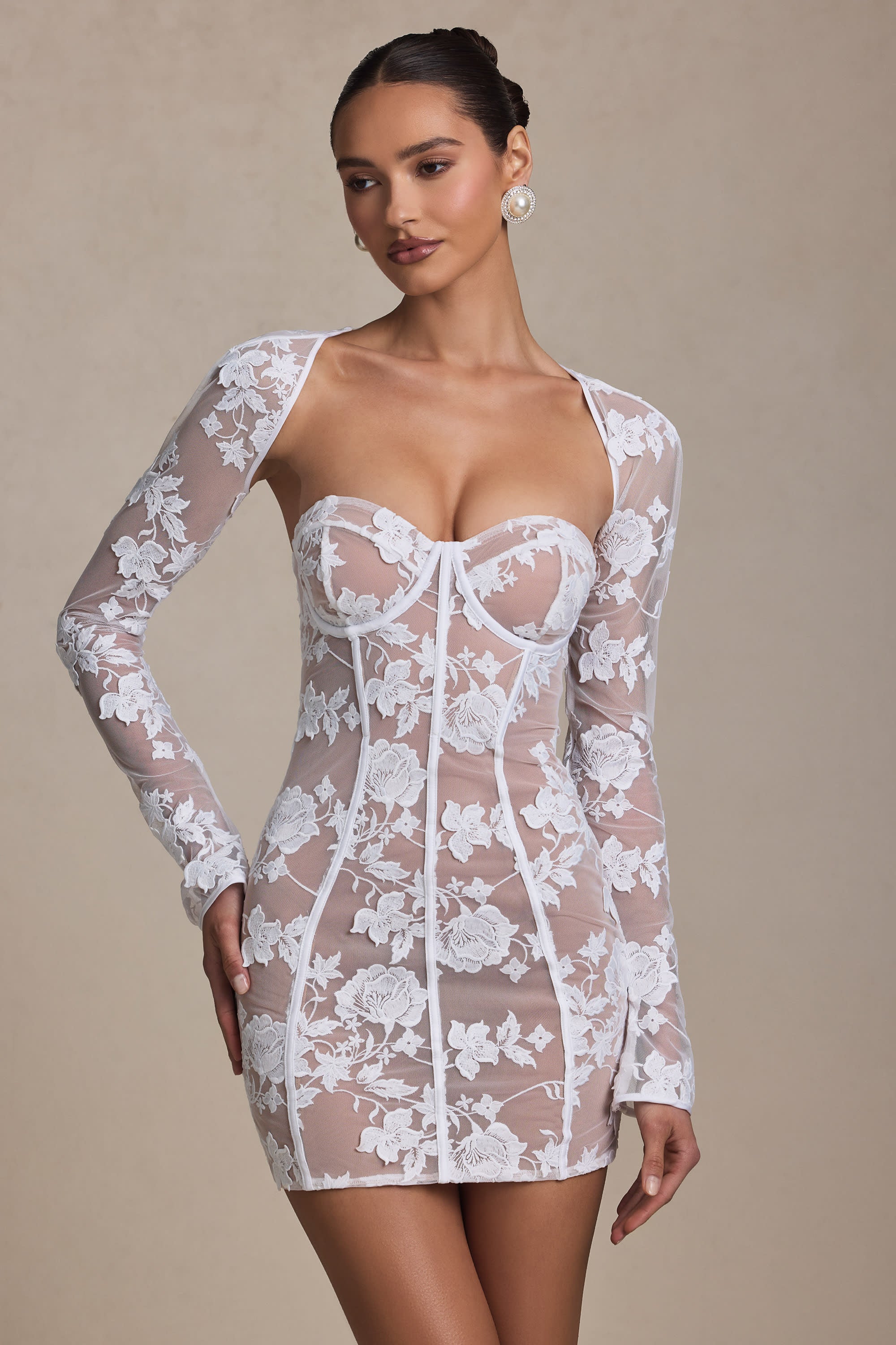 Andreia Lace-Detail Corset Mini Dress in White | Oh Polly – Oh