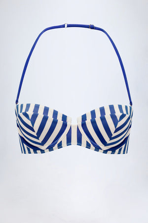 Underwired Halterneck Balconette Bikini Top in Marine Blue Stripe