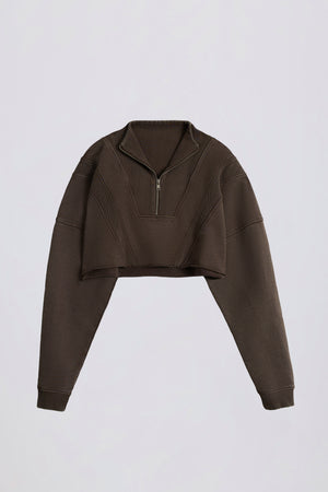 Cotton Jersey Acid Wash Cropped Sweatshirt in Brown