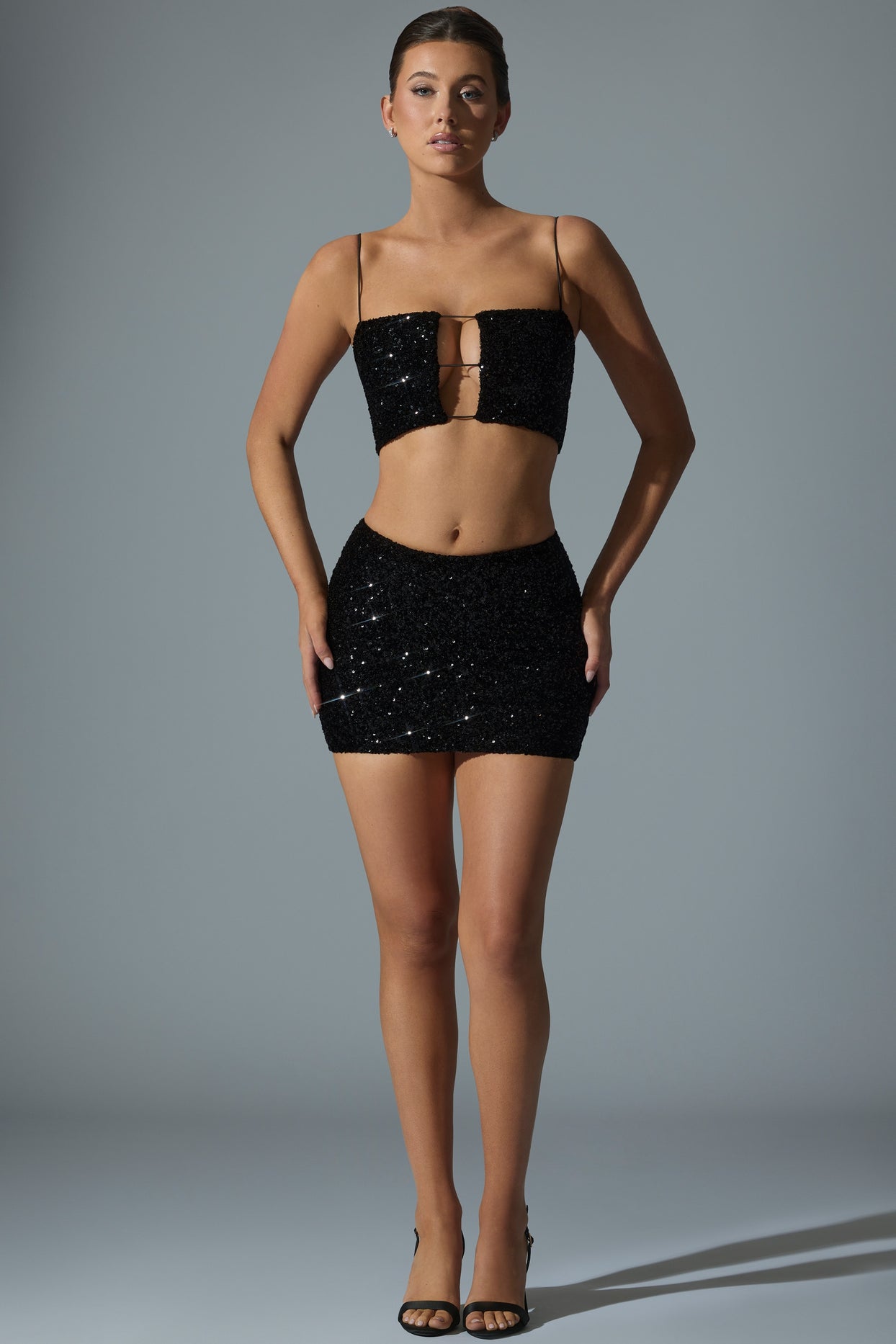Embellished Mid-Rise Mini Skirt in Black - 7