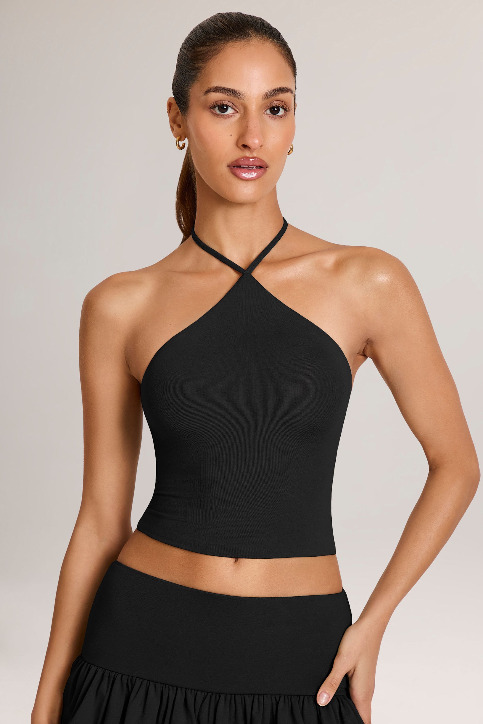 Modal Halterneck Top in Black - 2