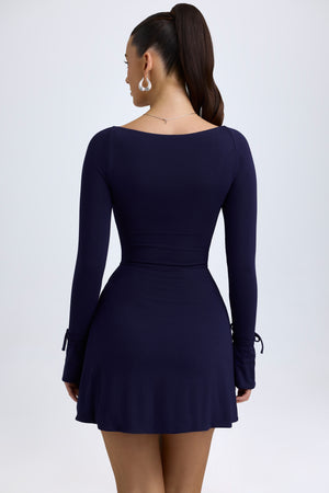 Square Neck Long Sleeve Mini Dress in True Navy