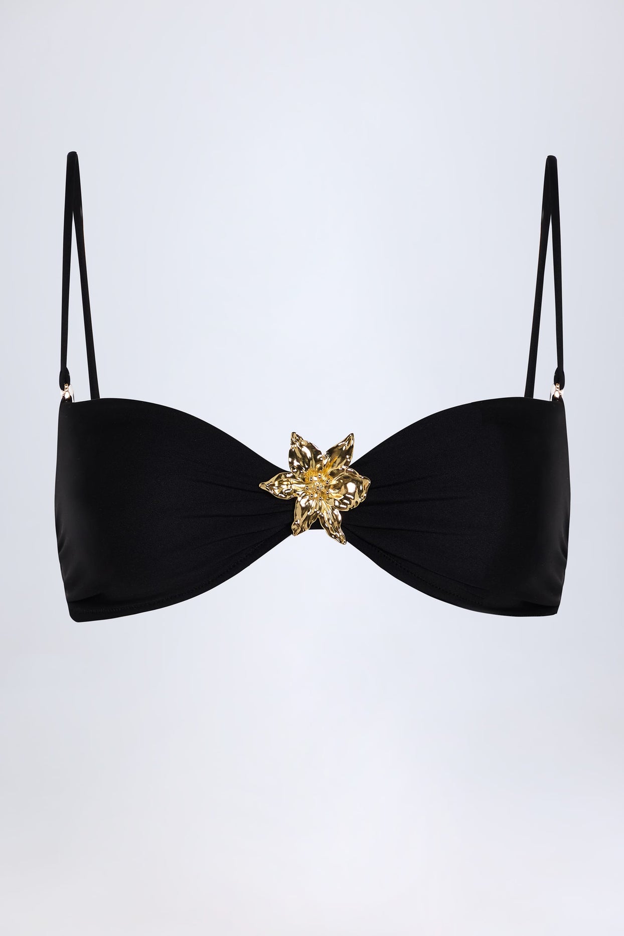 Hardware-Detail Halterneck Bikini Top in Black - 3