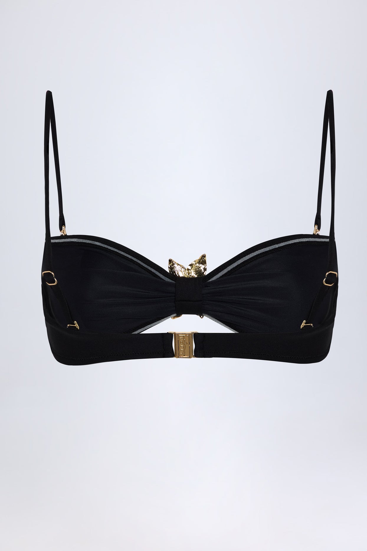 Hardware-Detail Halterneck Bikini Top in Black - 4