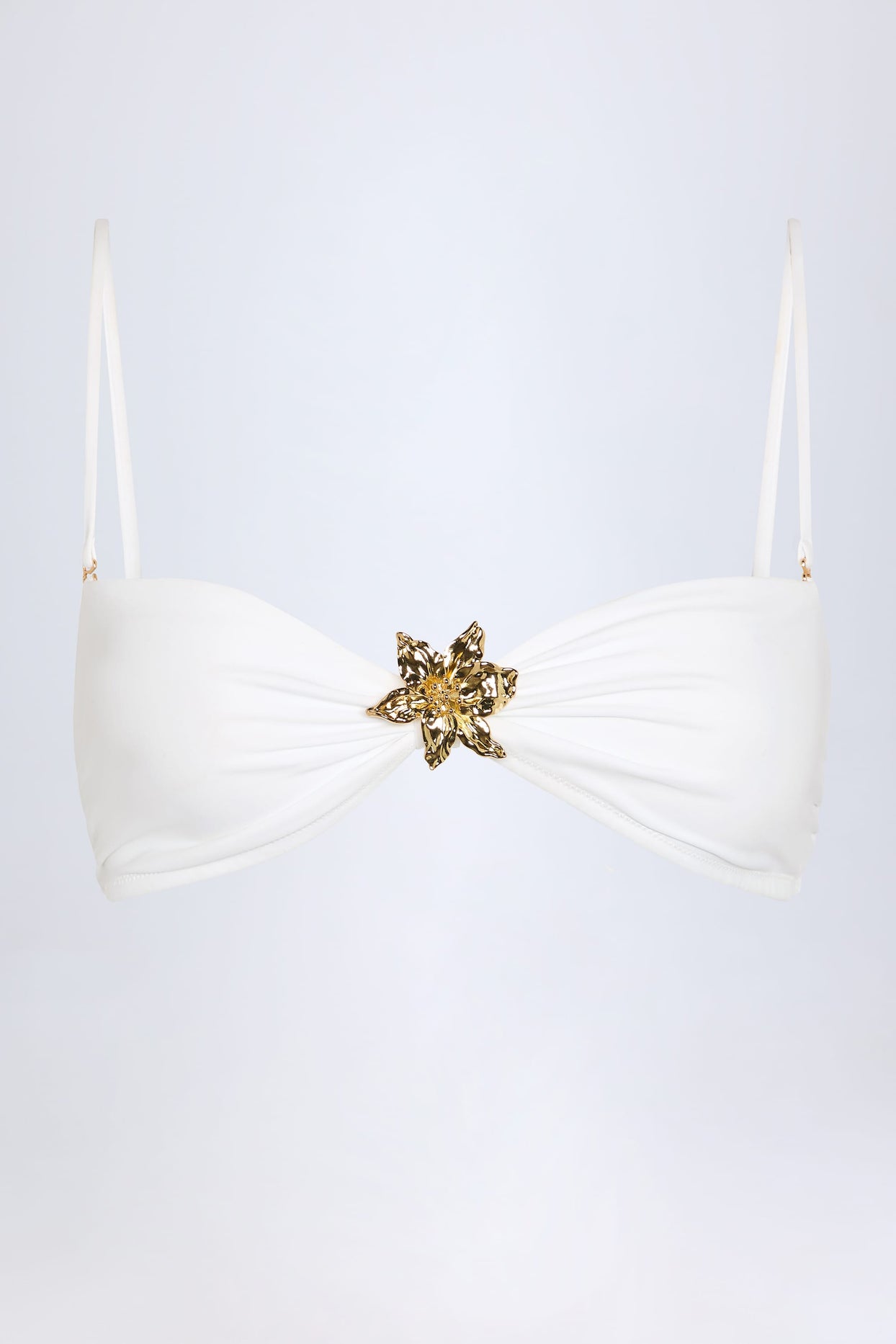 Hardware-Detail Halterneck Bikini Top in White - 3