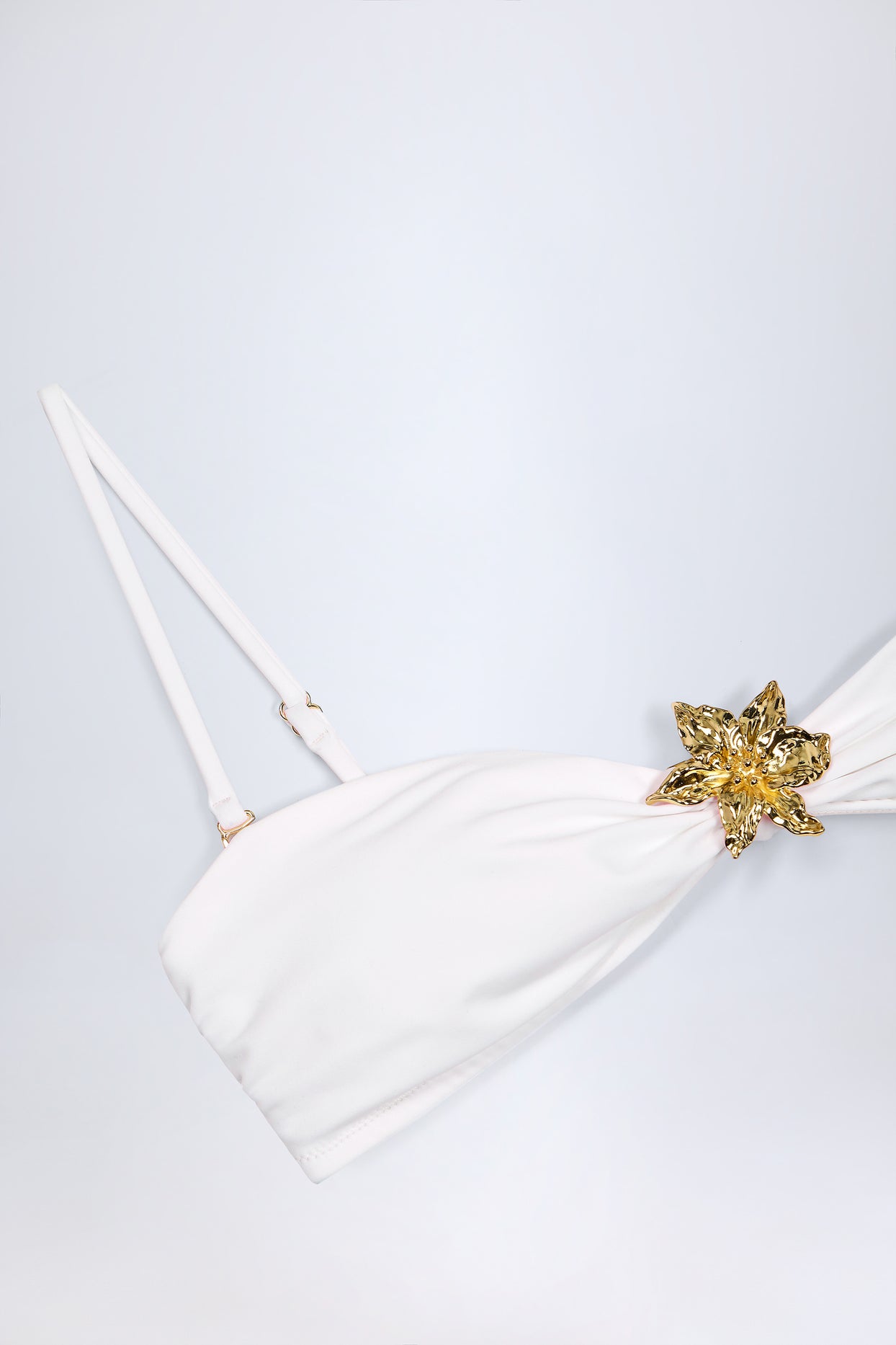 Hardware-Detail Halterneck Bikini Top in White - 5