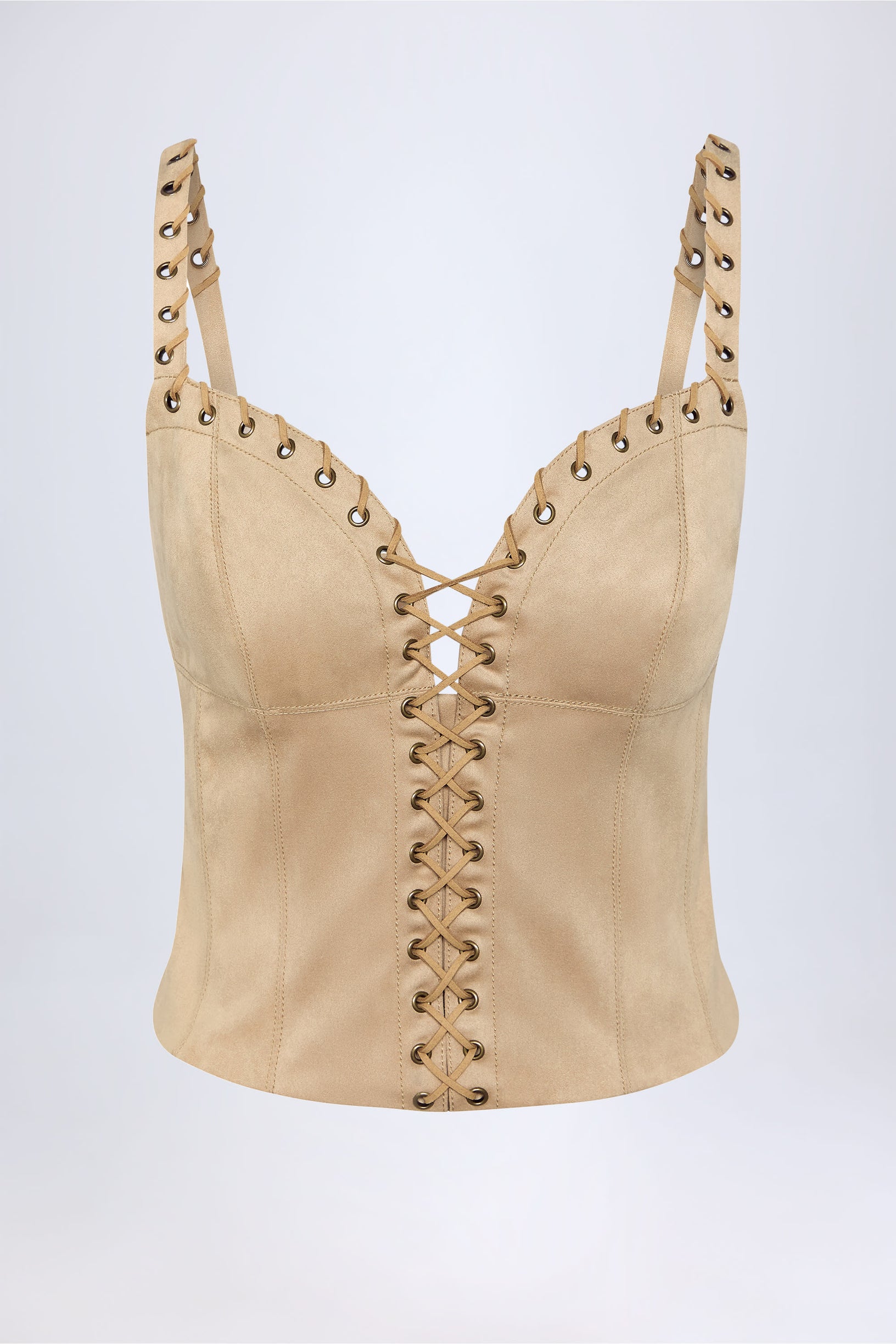 Lace-Up Top in Tan - 1