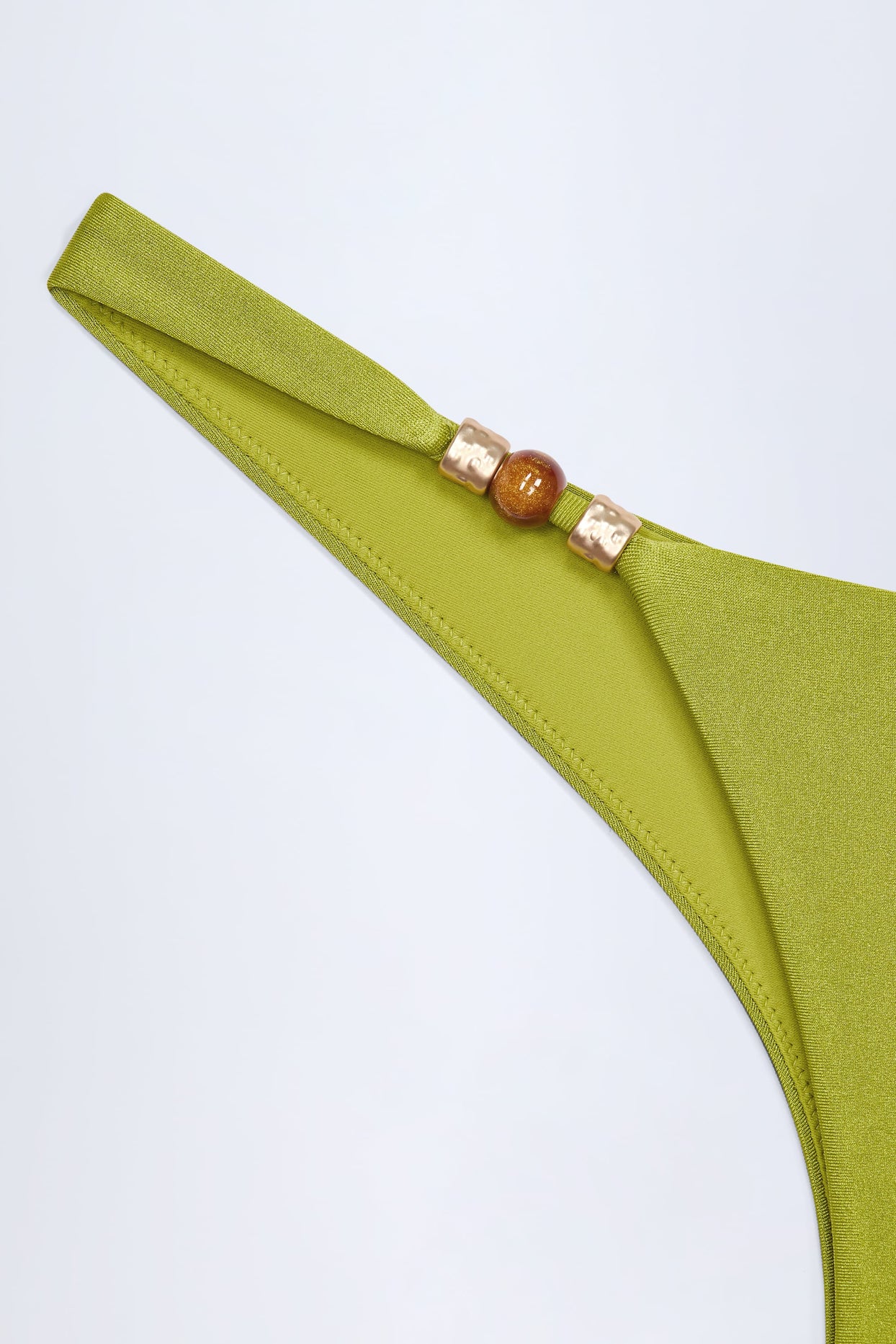 Bead-Embellished Cheeky Bikini Bottoms in Olive Green - 6