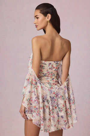 Off-Shoulder Ruffled Mini Dress in Primrose Floral Print