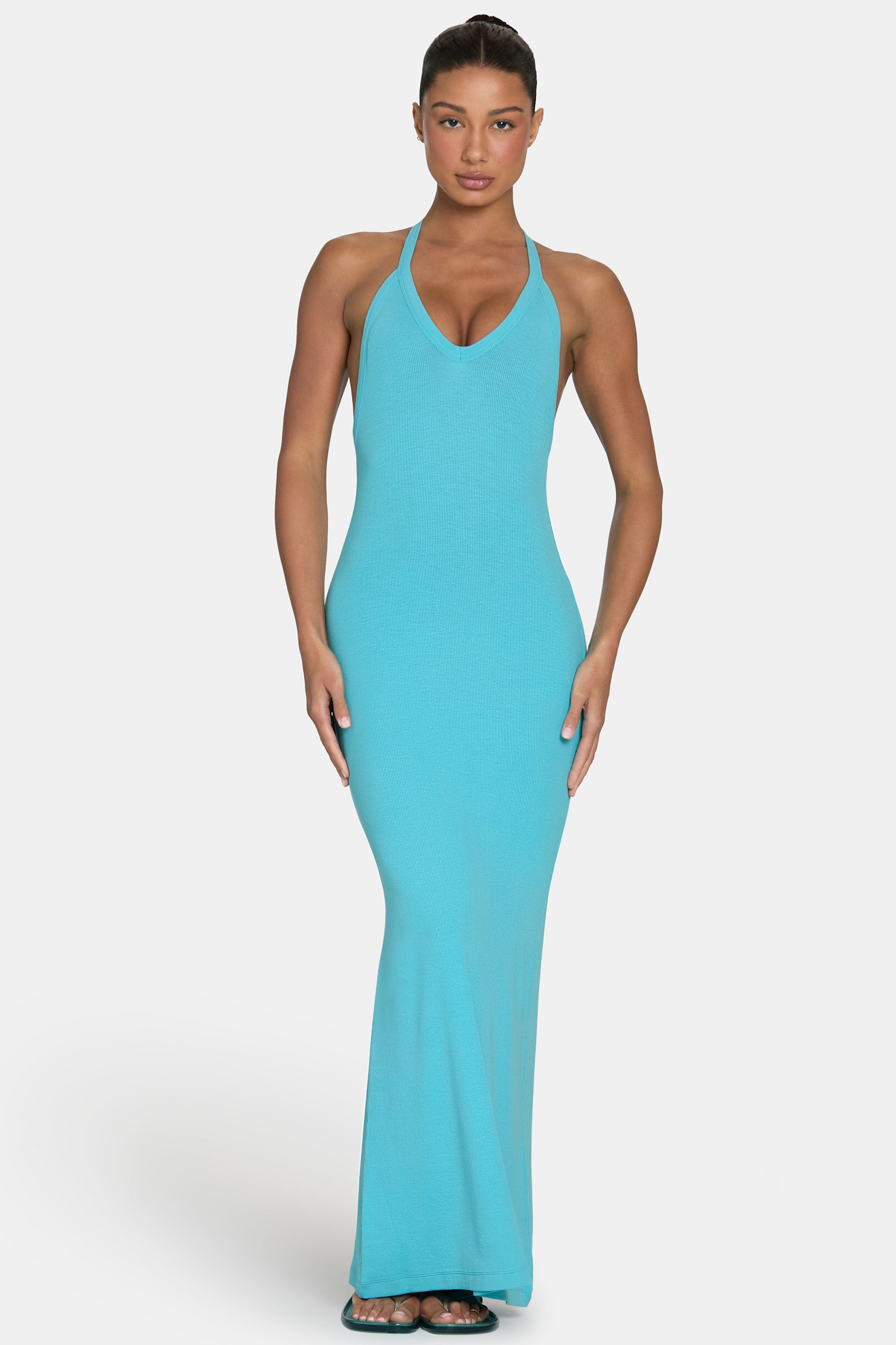aqua by aqua maxi dress Silvana its finished with builtin cups for light support and a pearly tie detail for a polished finish. Found Paradise Aqua Maxi Dress