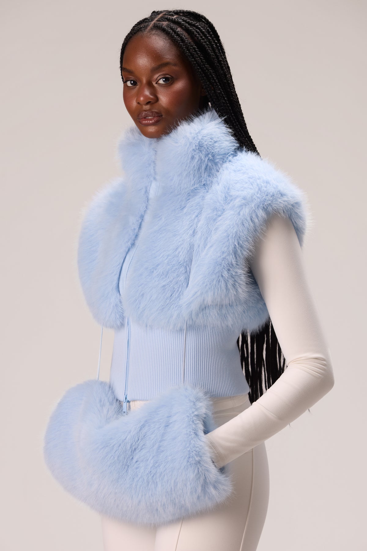 Faux Fur Hand Warmer in Powder Blue