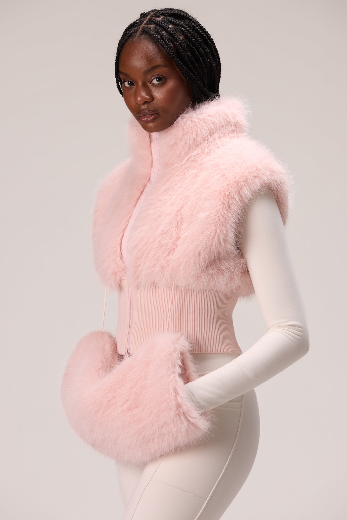 Faux Fur Hand Warmer in Powder Pink
