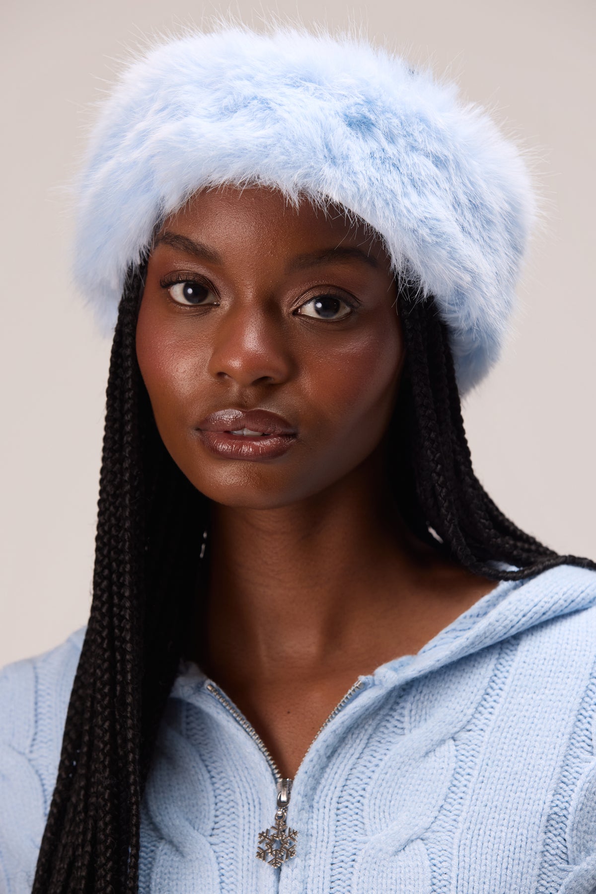 Faux Fur Headband in Powder Blue