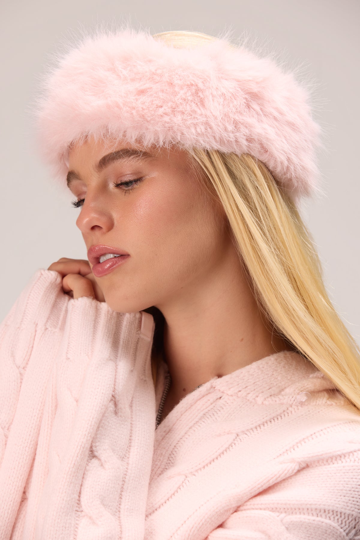 Faux Fur Headband in Powder Pink