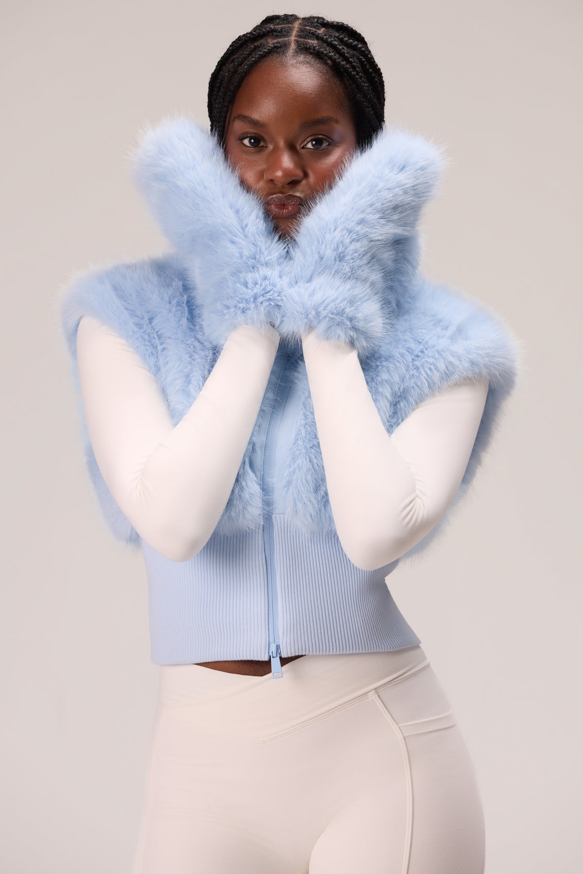 Faux Fur Tote Mitts in Powder Blue