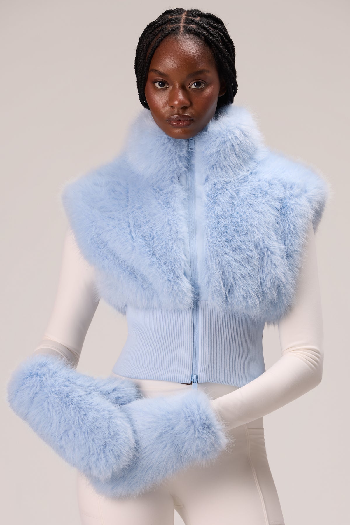 Faux Fur Tote Mitts in Powder Blue