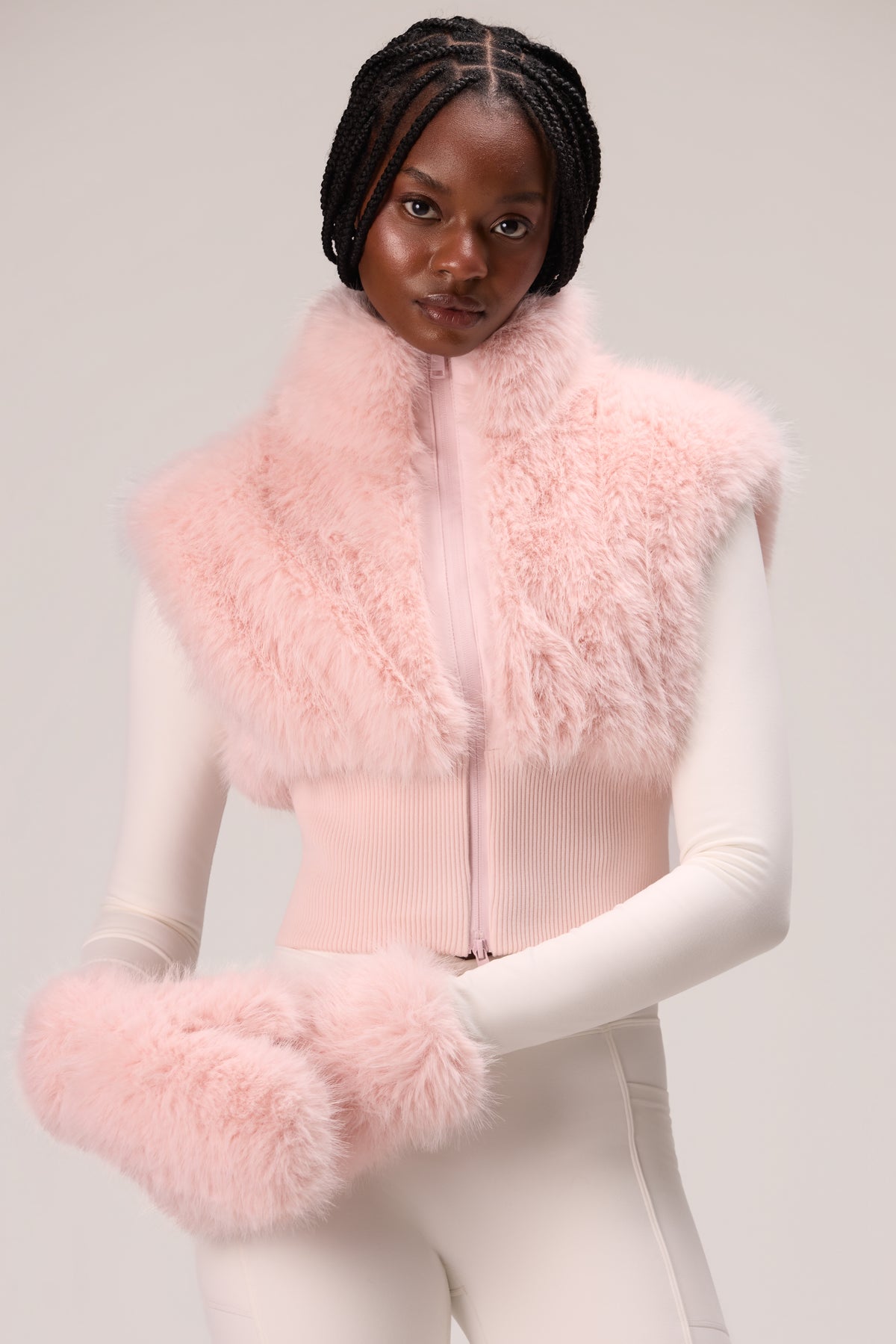 Faux Fur Tote Mitts in Powder Pink