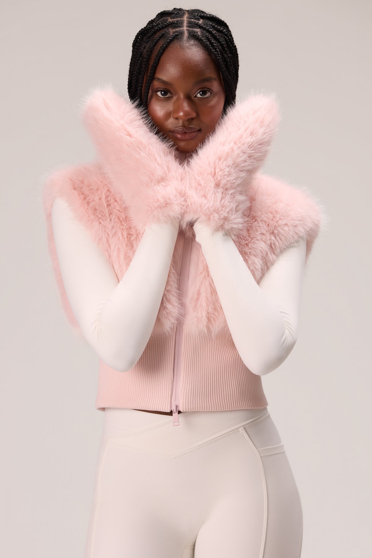 Faux Fur Tote Mitts in Powder Pink