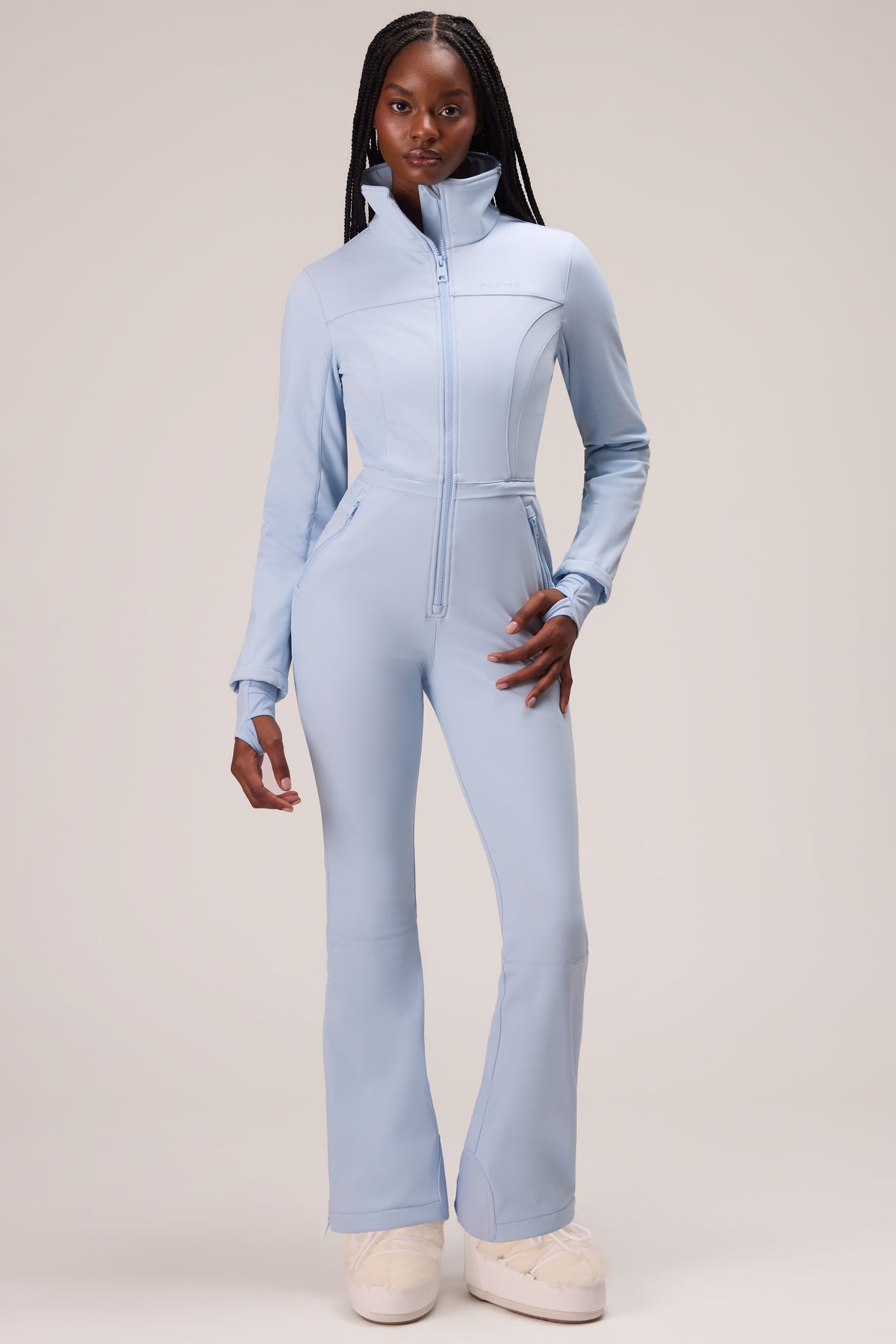Faux Fur Ski Suit in Powder Blue