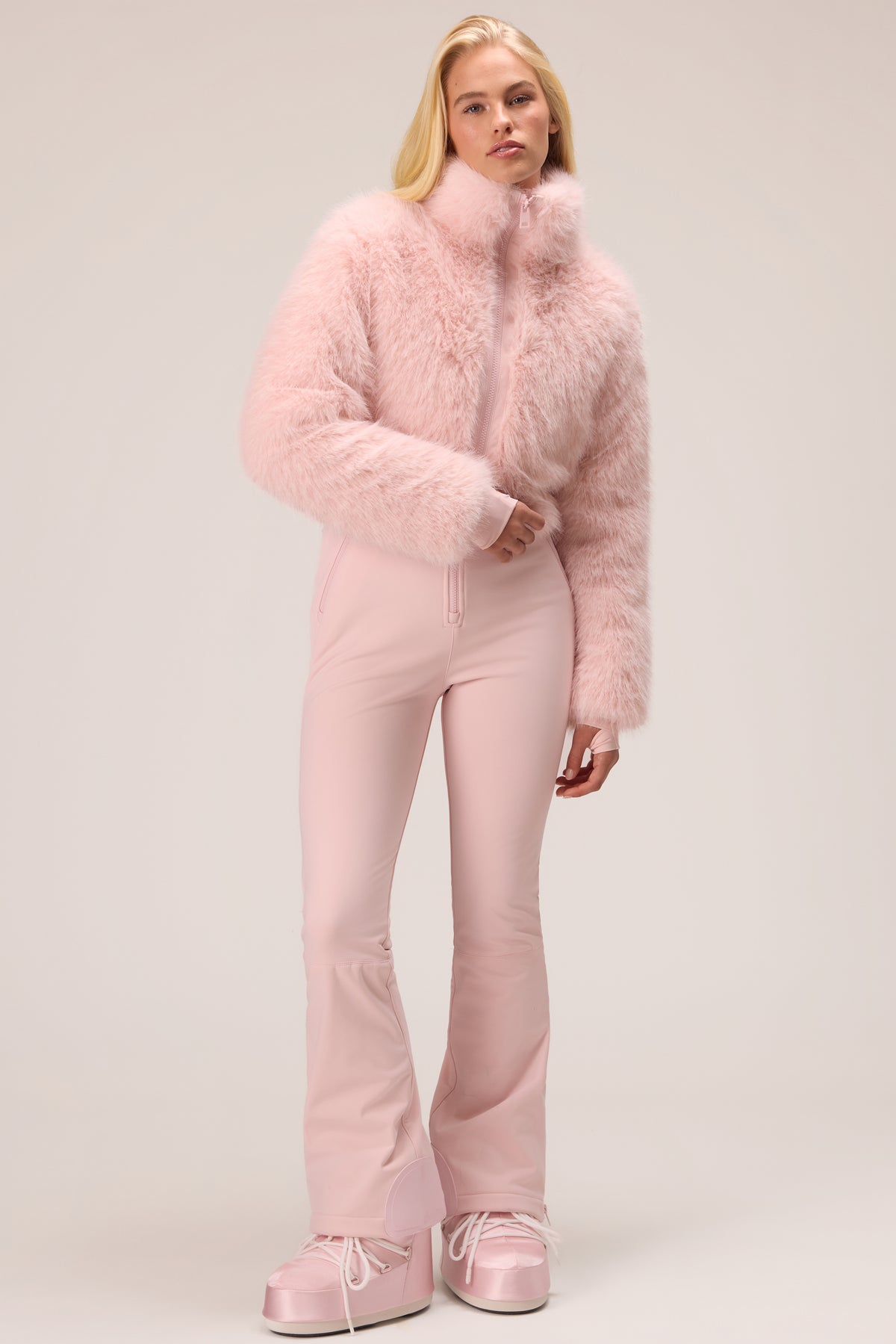 Fur Ski Suit in Powder Pink