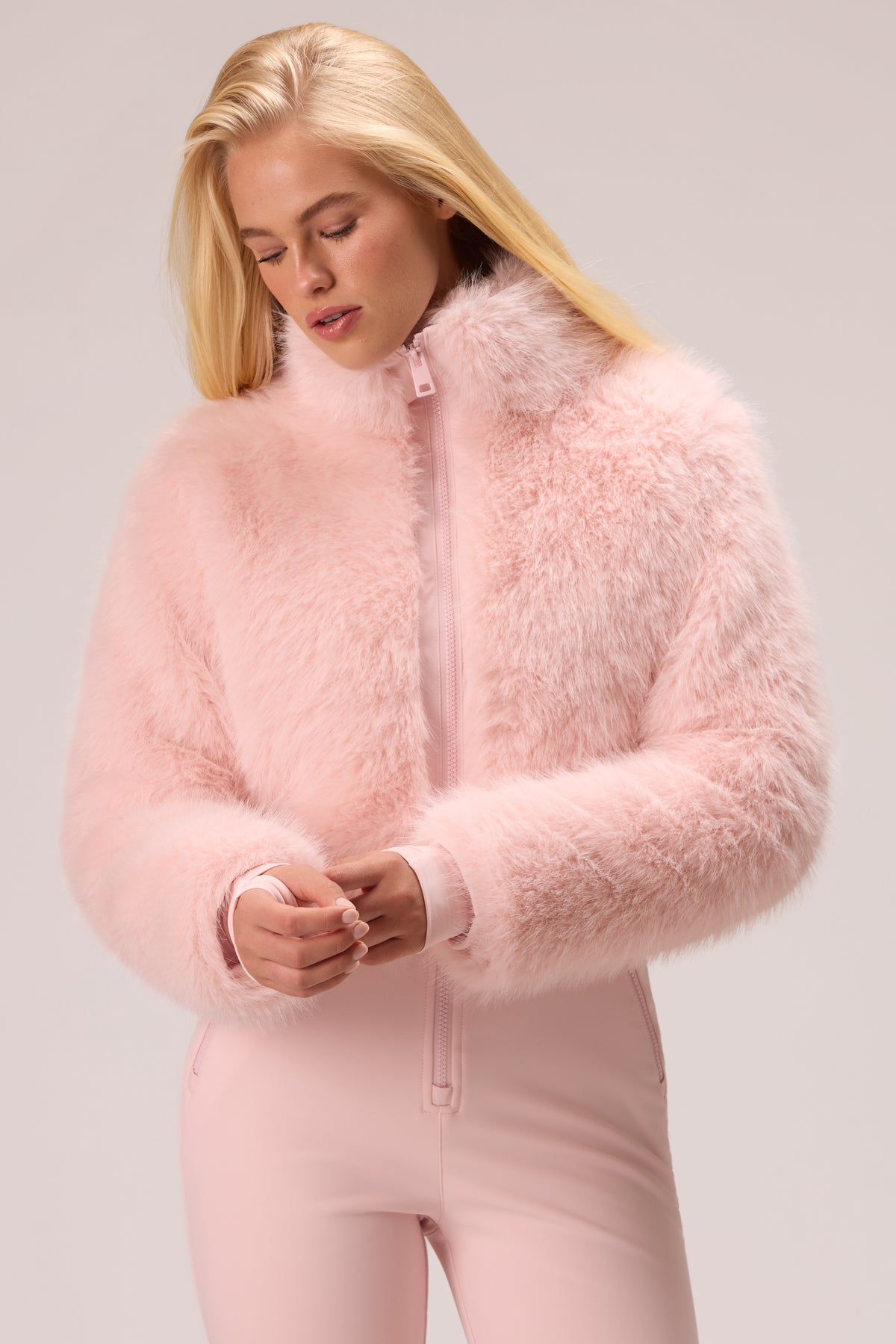 Fur Ski Suit in Powder Pink
