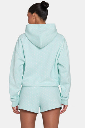 Oversized Applique Hoodie  in Peppermint Polka Dot