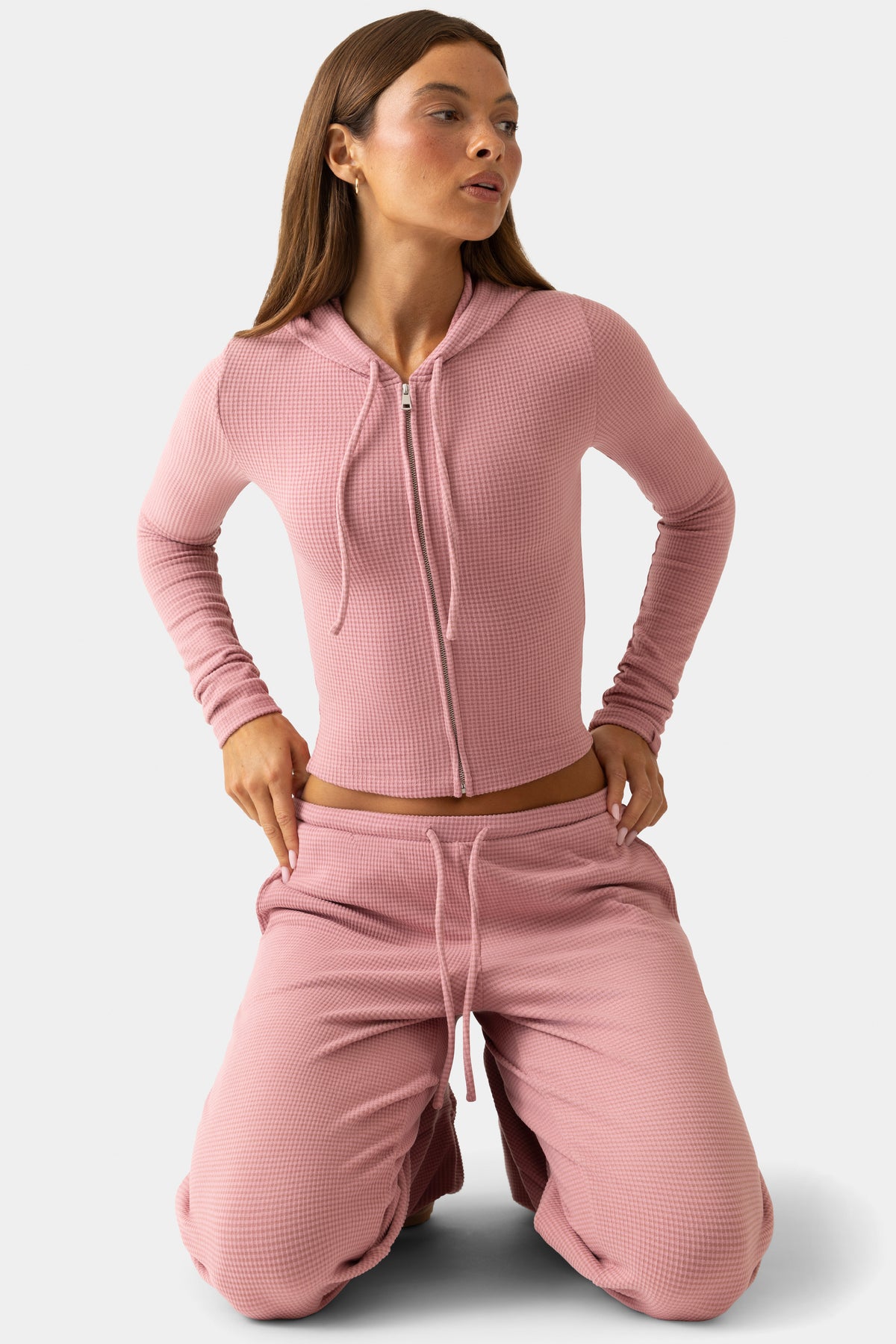 Ribbed Jersey Cropped Hoodie in Berry