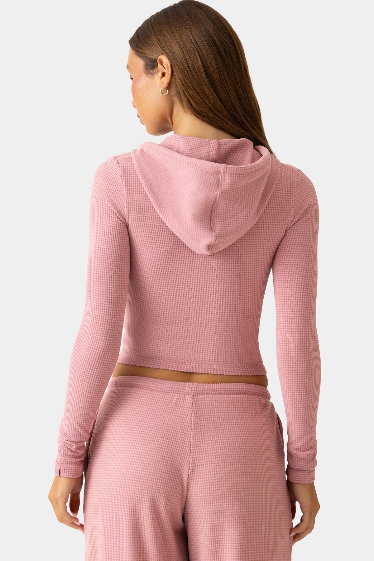 Ribbed Jersey Cropped Hoodie in Berry