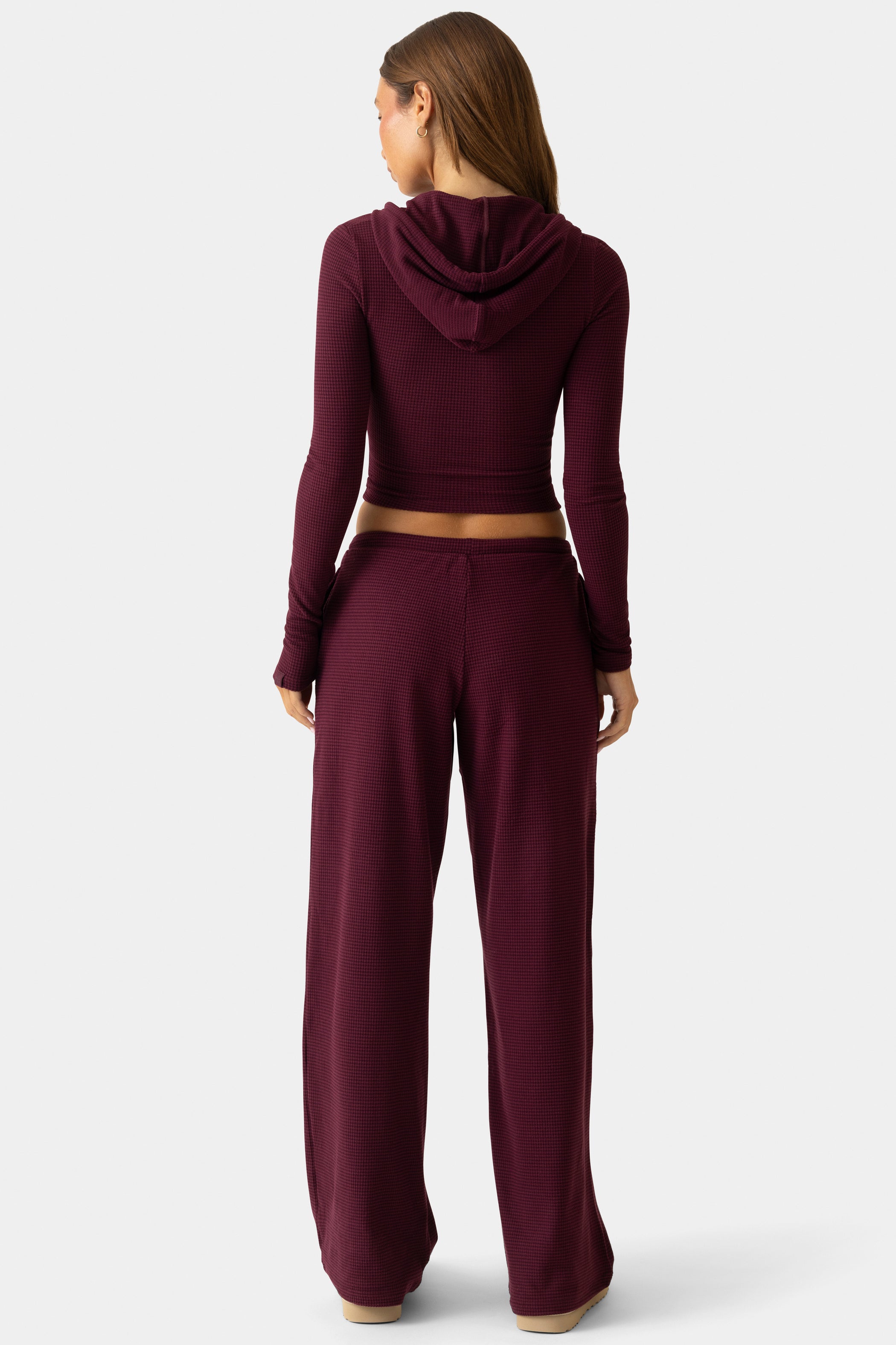 Ribbed Jersey Low-Rise Trousers in Burgundy