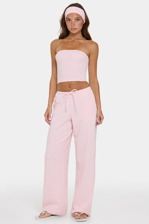 Ribbed Jersey Low-Rise Trousers in Peach Stripe