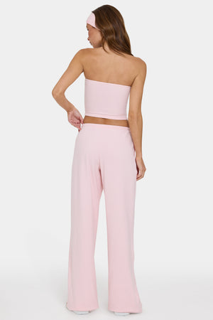 Ribbed Jersey Low-Rise Trousers in Peach Stripe