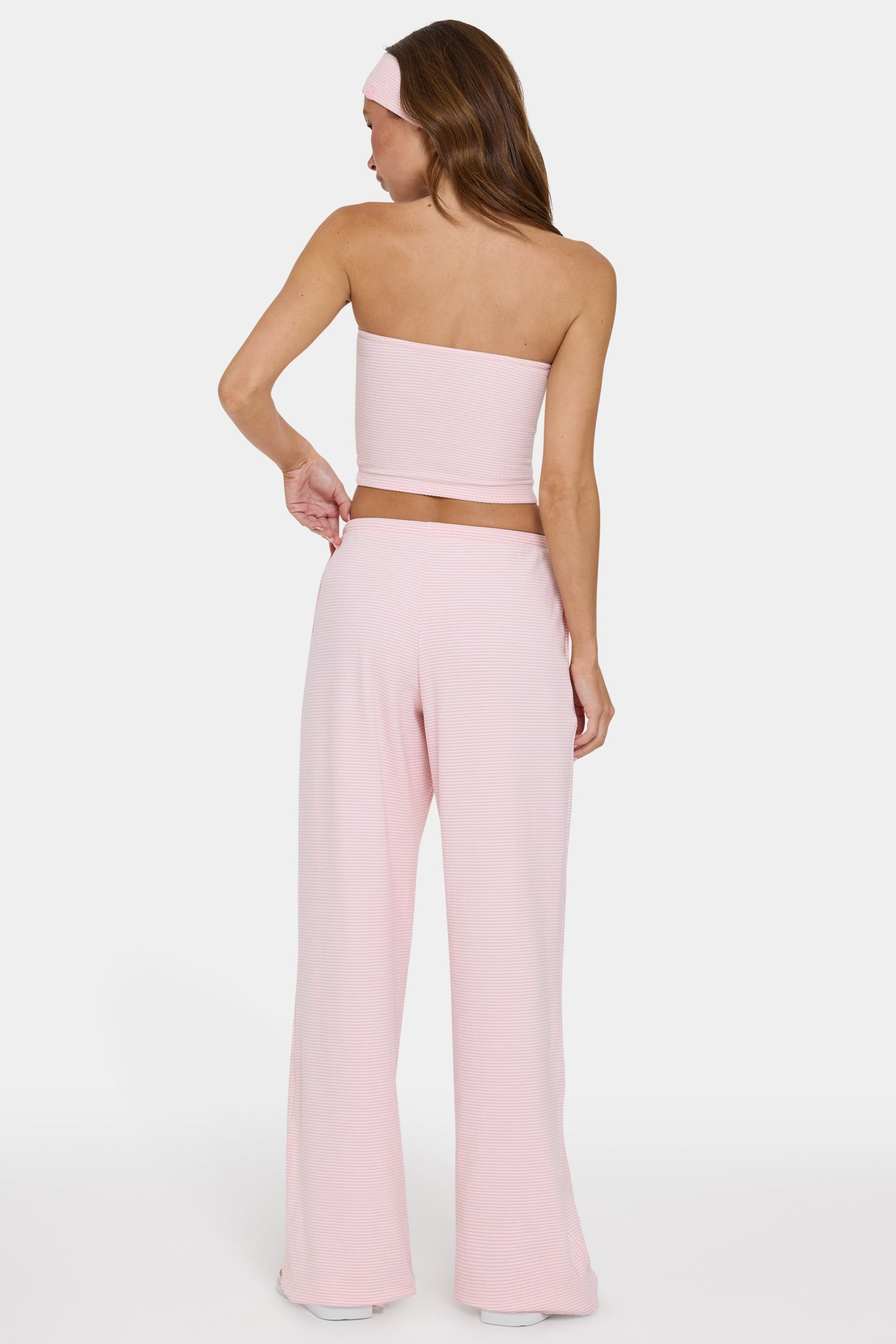 Ribbed Jersey Low-Rise Trousers in Peach Stripe - 2